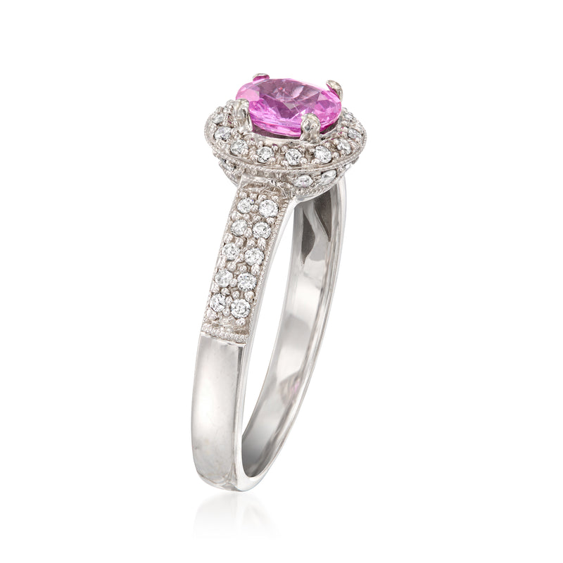 Vintage pink sapphire and diamond ring in white gold