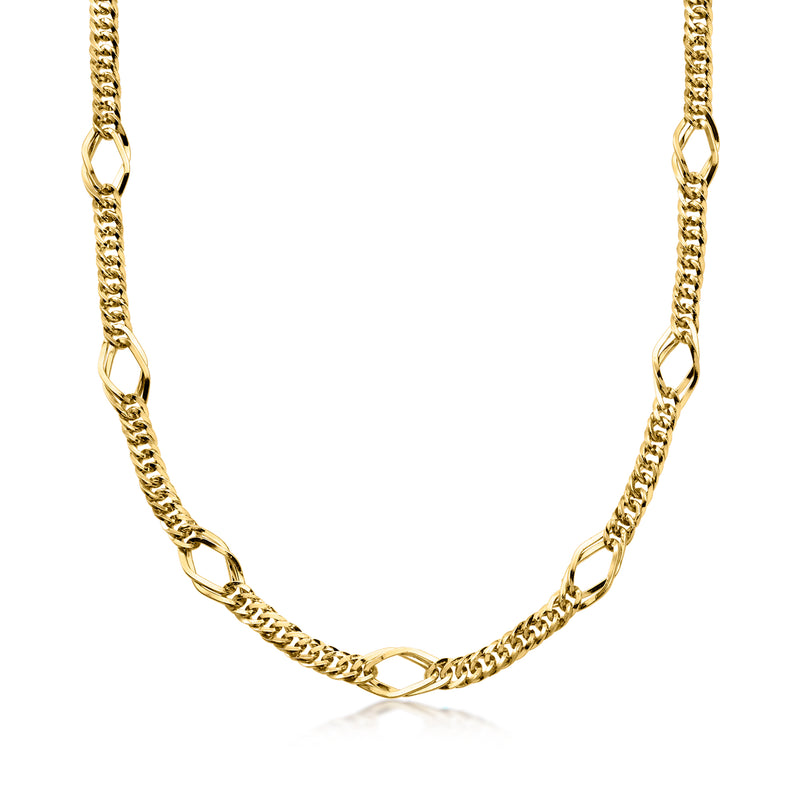 Gold-tone geometric link chain necklace with interlocking oval links
