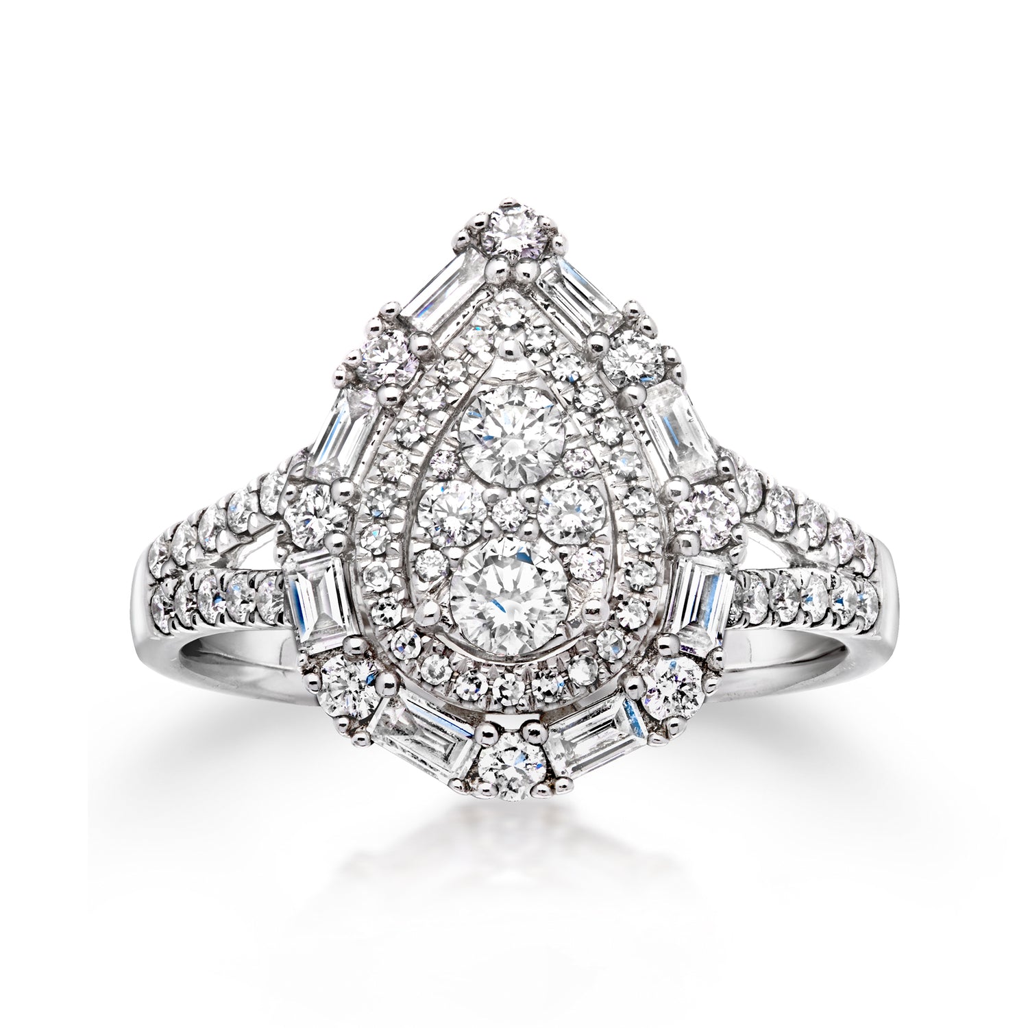 C. 2000 Vintage 1.35 ct. t.w. Diamond Pear-Shaped Cluster Ring in 14kt White Gold