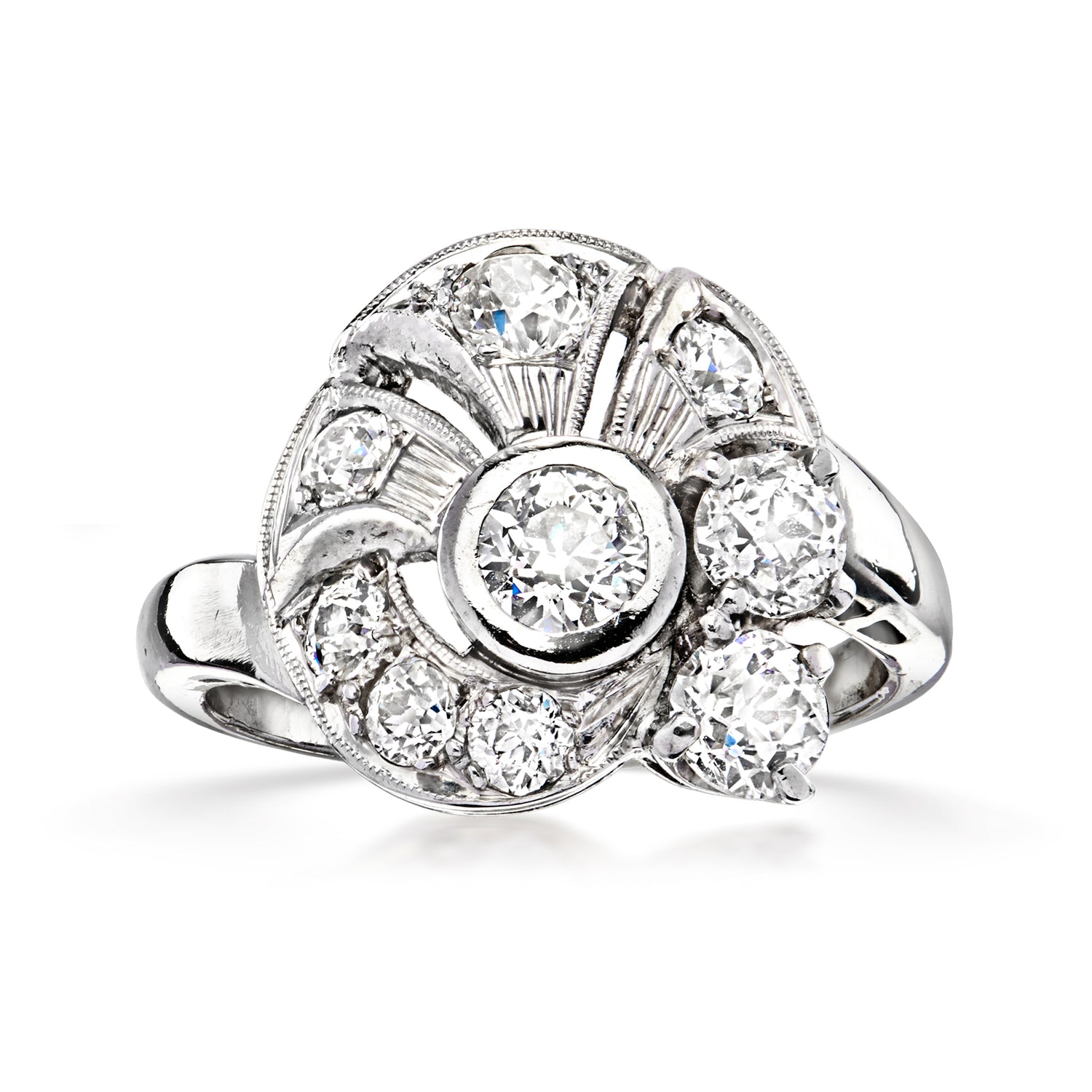 C. 1950 Vintage 1.25 ct. t.w. Diamond Swirl Ring in Platinum