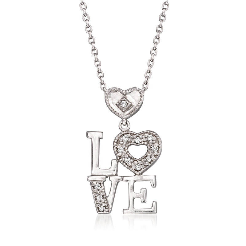 18k white gold LOVE diamond heart pendant necklace with cable chain