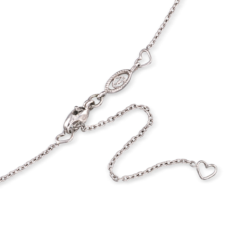 White gold chain necklace with heart-shaped LOVE diamond pendant and clasp