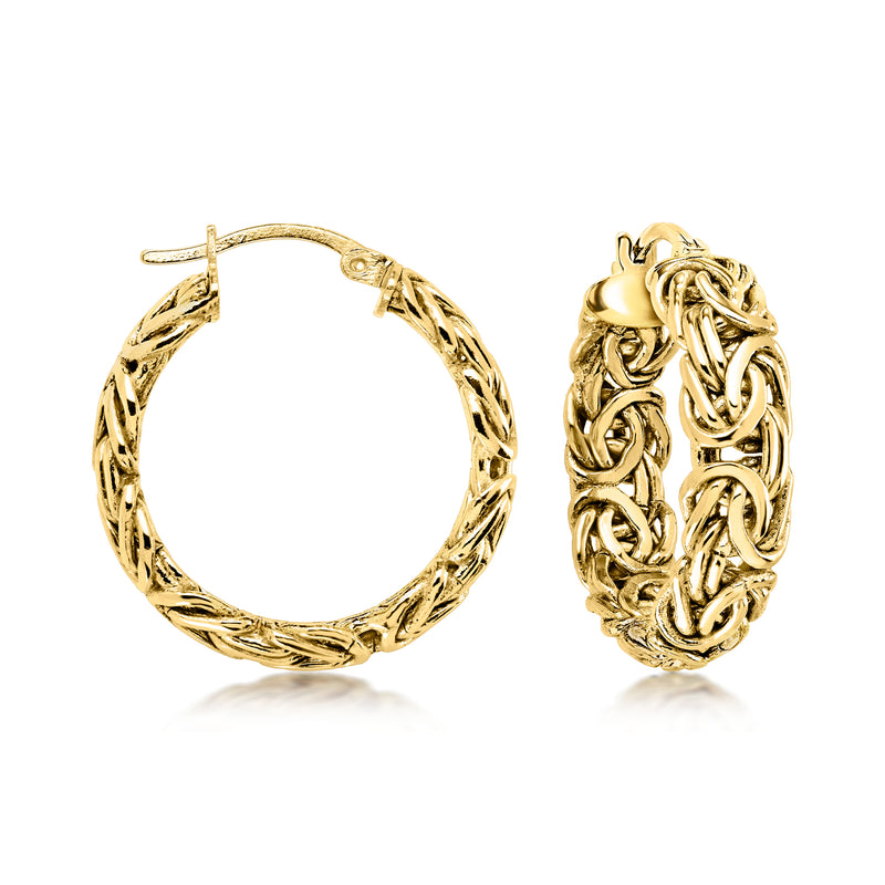 14kt yellow gold-plated Byzantine hoop earrings, twisted rope pattern