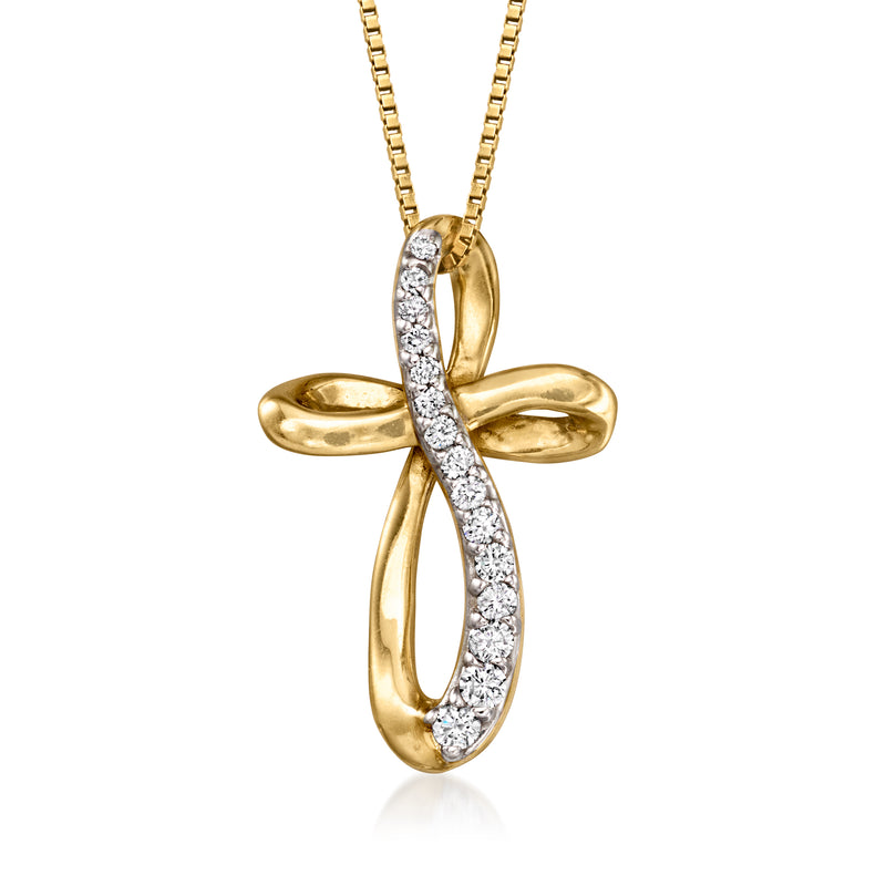 14kt yellow gold diamond cross pendant necklace with long link chain