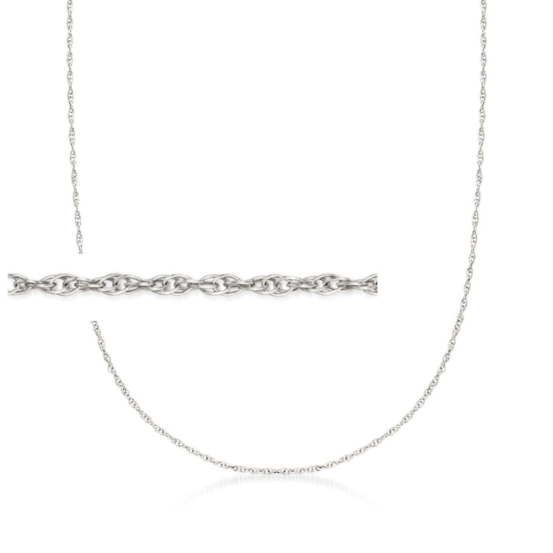White gold rope-chain necklace with medium oval links, extended length view