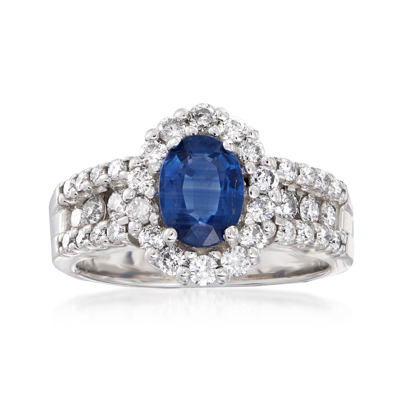 White gold sapphire and diamond ring with oval blue center stone