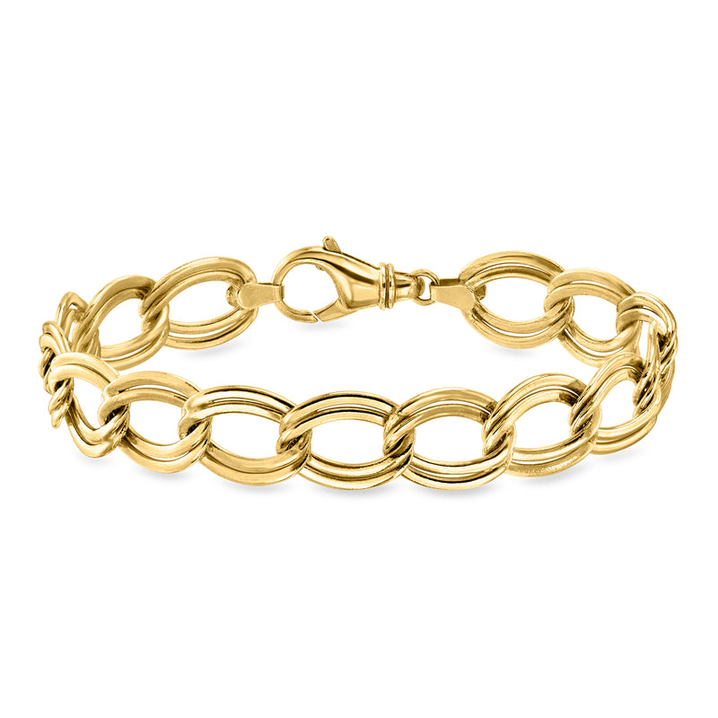 Gold-plated oval-link bracelet with hinged clasp and circular link design