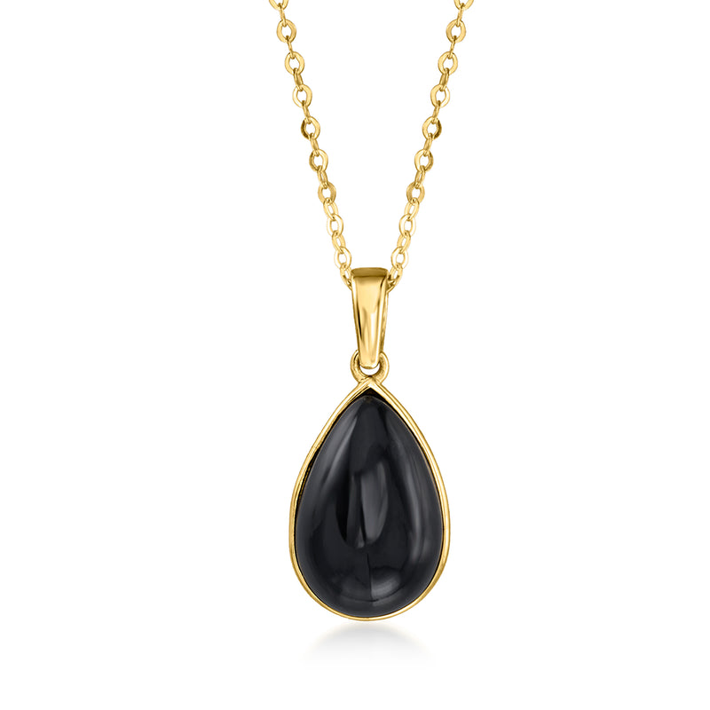 10kt yellow gold onyx teardrop pendant necklace with round link chain