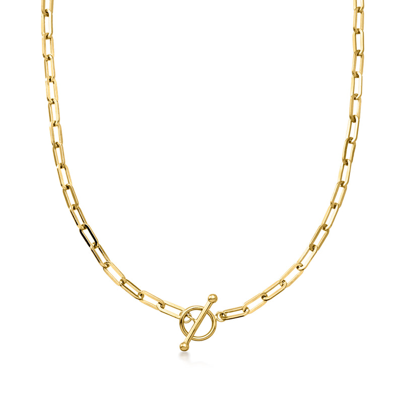 Yellow gold-plated paper clip link toggle necklace with link chain and clasp