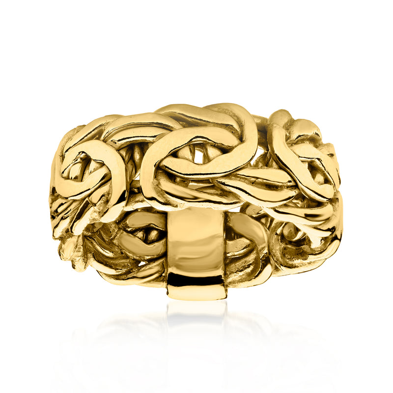 Gold-plated Byzantine-style hoop ring with textured interwoven design