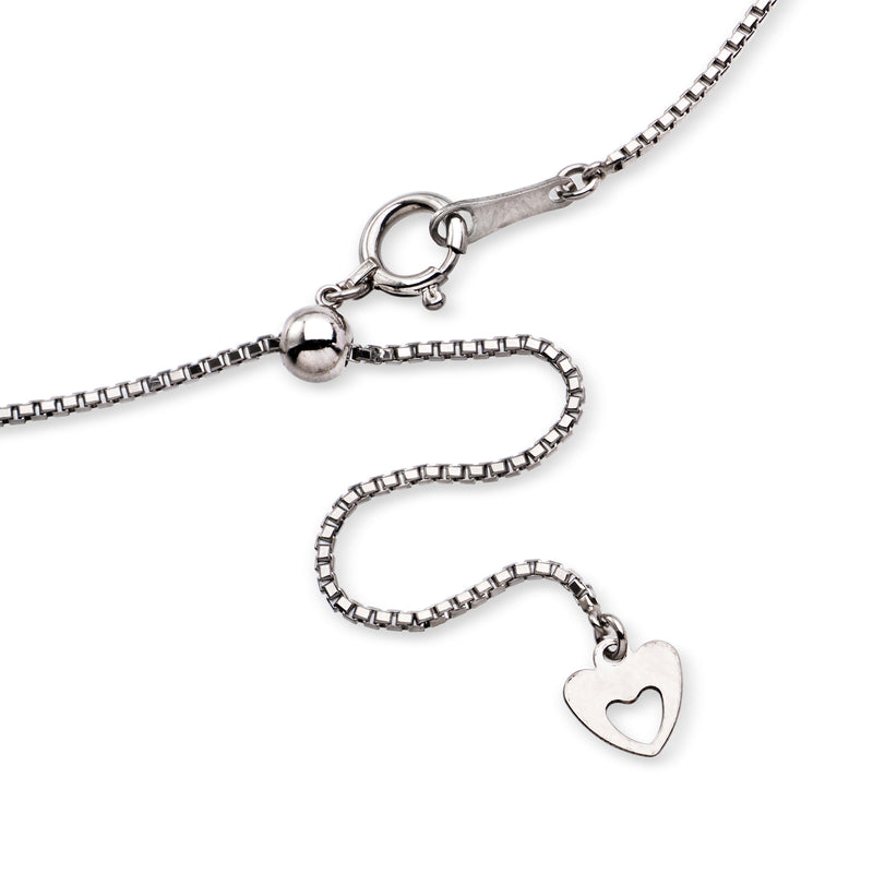 Platinum chain necklace with spring-ring clasp and small heart-shaped charm