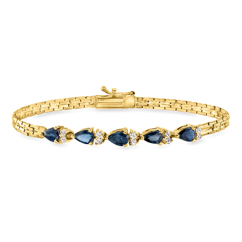 Vintage 14kt yellow gold bracelet with sapphire and diamond stations, hinged clasp