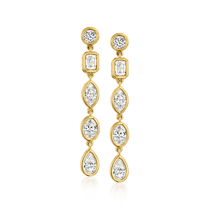 14kt yellow gold bezel-set lab-grown diamond drop earrings with stacked round stones