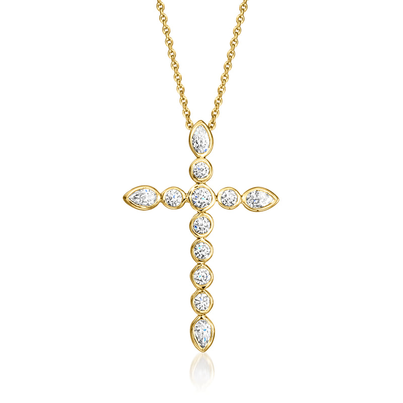 18kt gold over sterling cross pendant necklace with bezel-set diamond accents