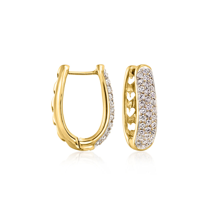 Diamond hoop earrings in yellow gold with pavé fronts and heart-cut side detail