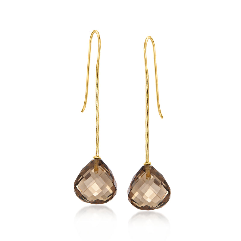 14kt yellow gold smoky quartz drop earrings with earwire hooks