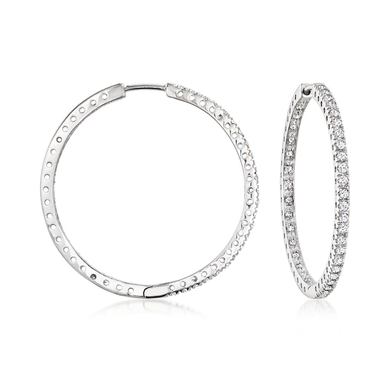 White gold diamond inside-outside hoop earrings, shown front and side views