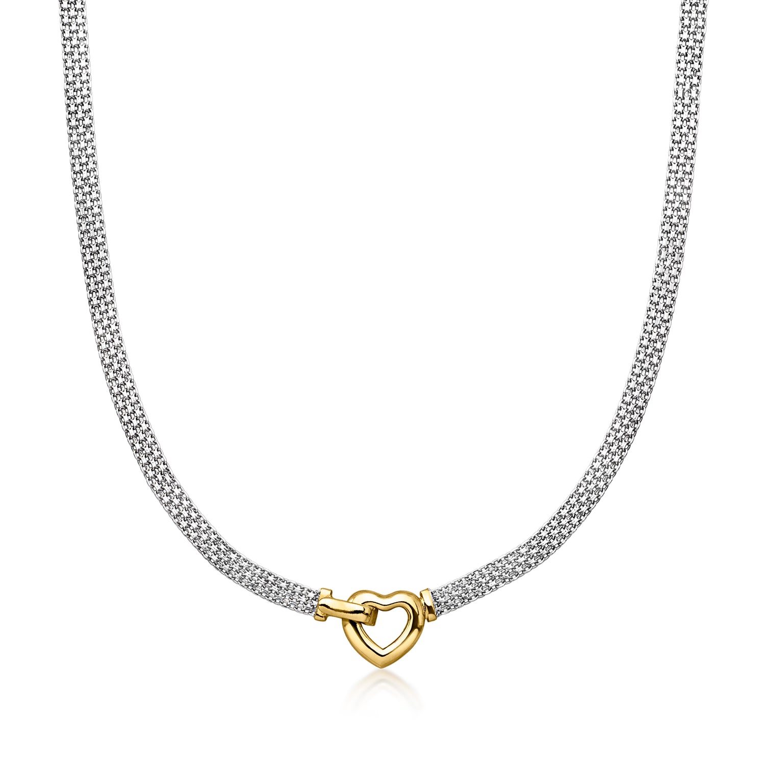 Sterling Silver and 18kt Gold Over Sterling Heart Bismark-Link Necklace