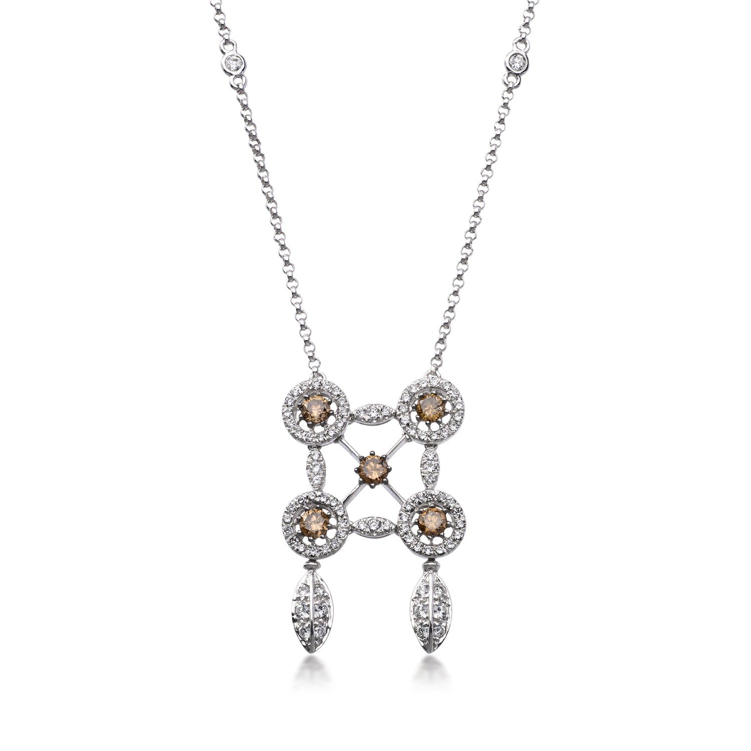 C. 1990 Vintage 1.75 ct. t.w. Brown and White Diamond Necklace in 18kt White Gold