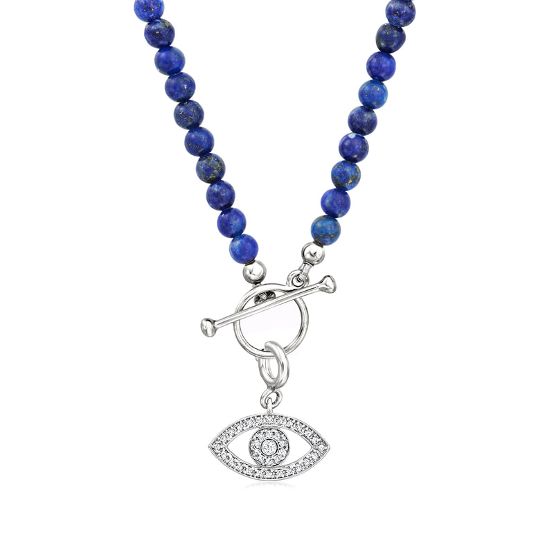 Lapis bead necklace with sterling silver toggle clasp and eye charm