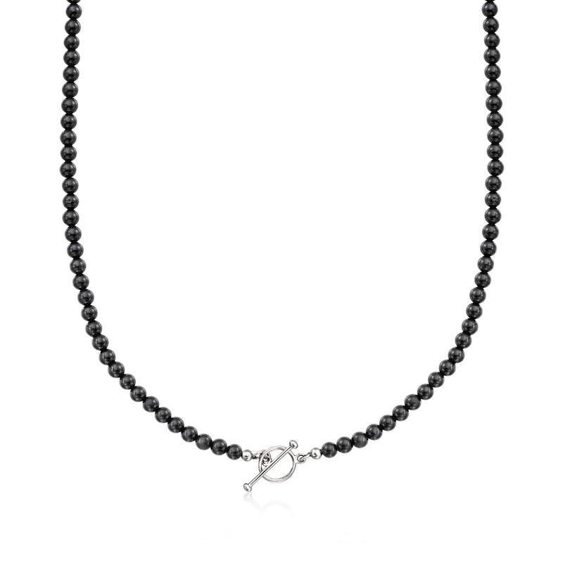 Black bead toggle necklace with sterling silver clasp