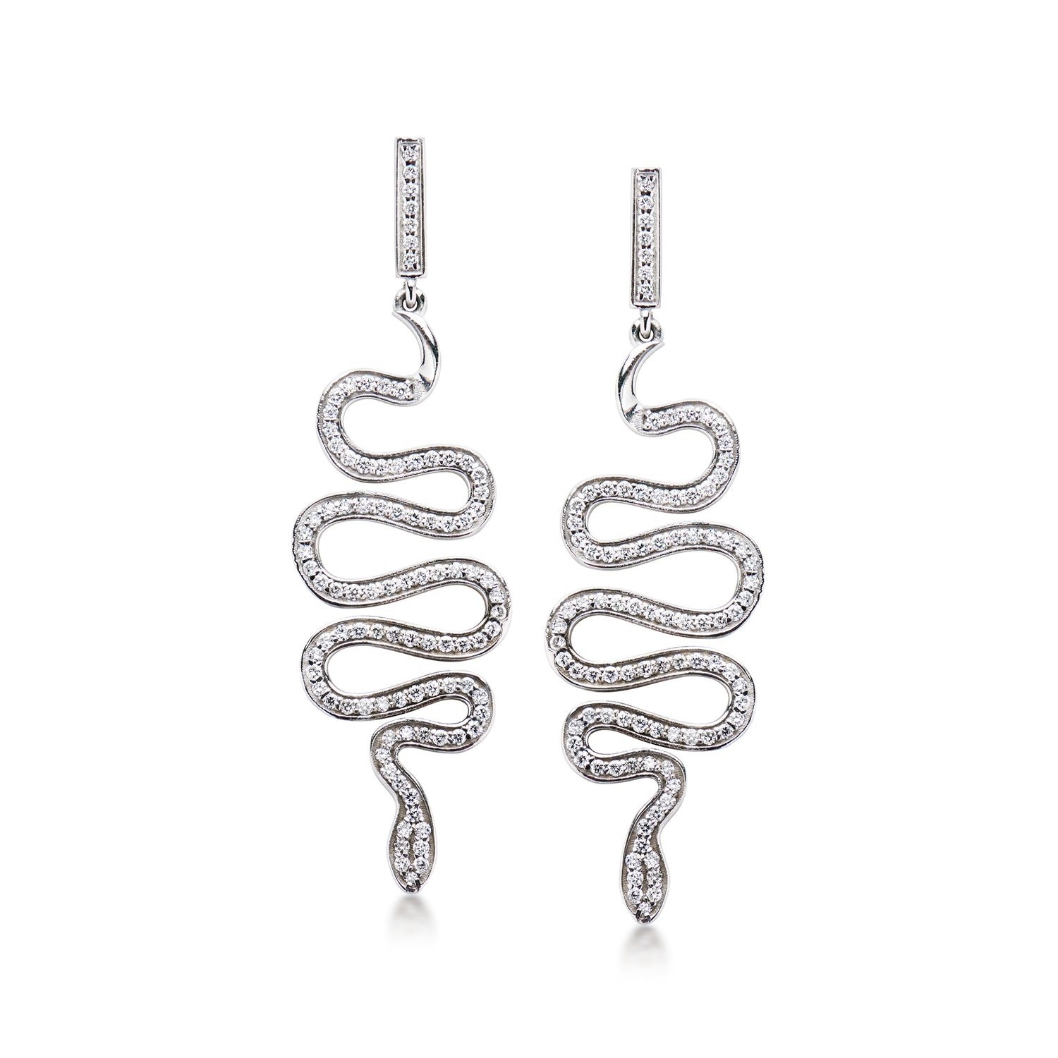 C. 1990 Vintage 1.90 ct. t.w. Diamond Snake Drop Earrings in 14kt White Gold