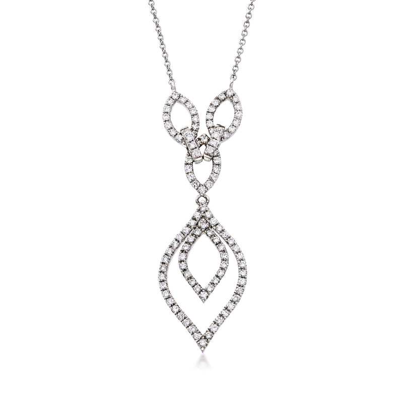 14kt white gold diamond teardrop pendant necklace with linked teardrop motifs