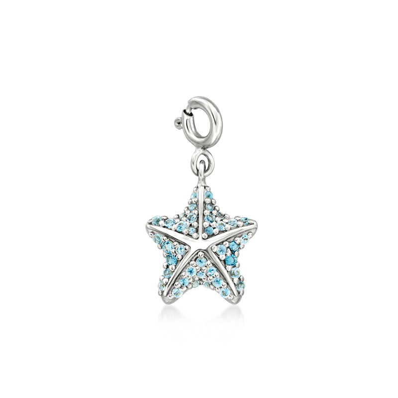 Sterling silver starfish charm with blue topaz stones