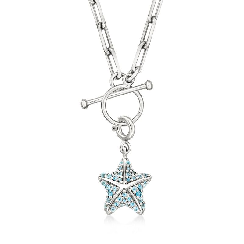 Sterling silver starfish charm with pavé London blue topaz