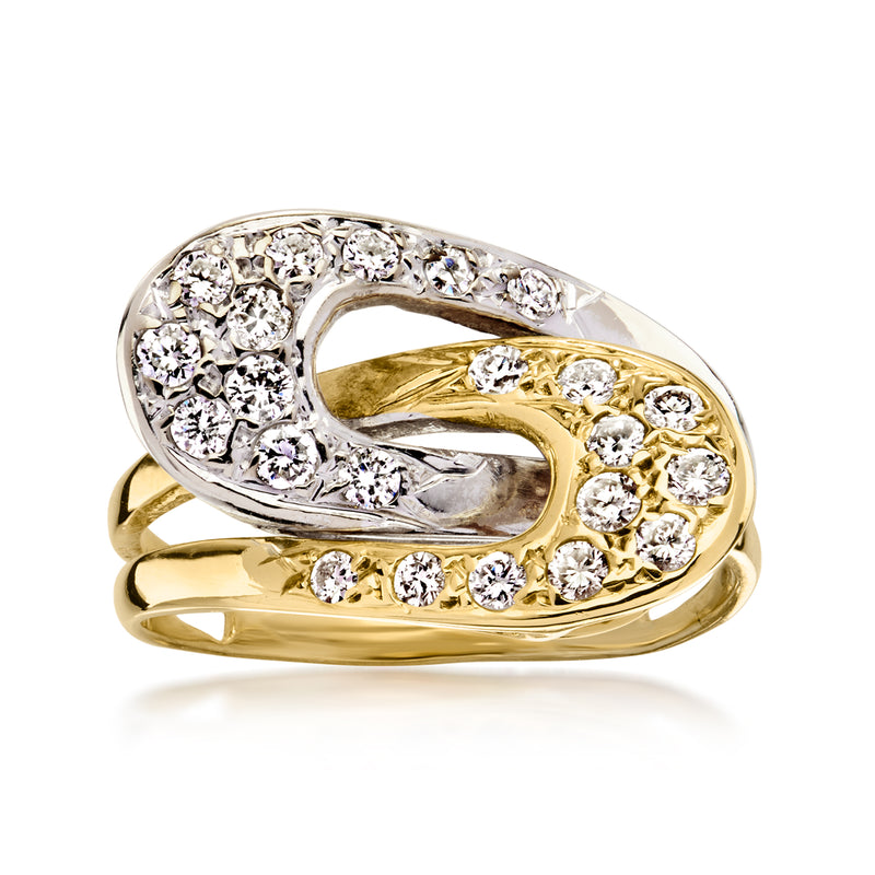 Two-tone gold diamond interlocking loop ring with pavé stones
