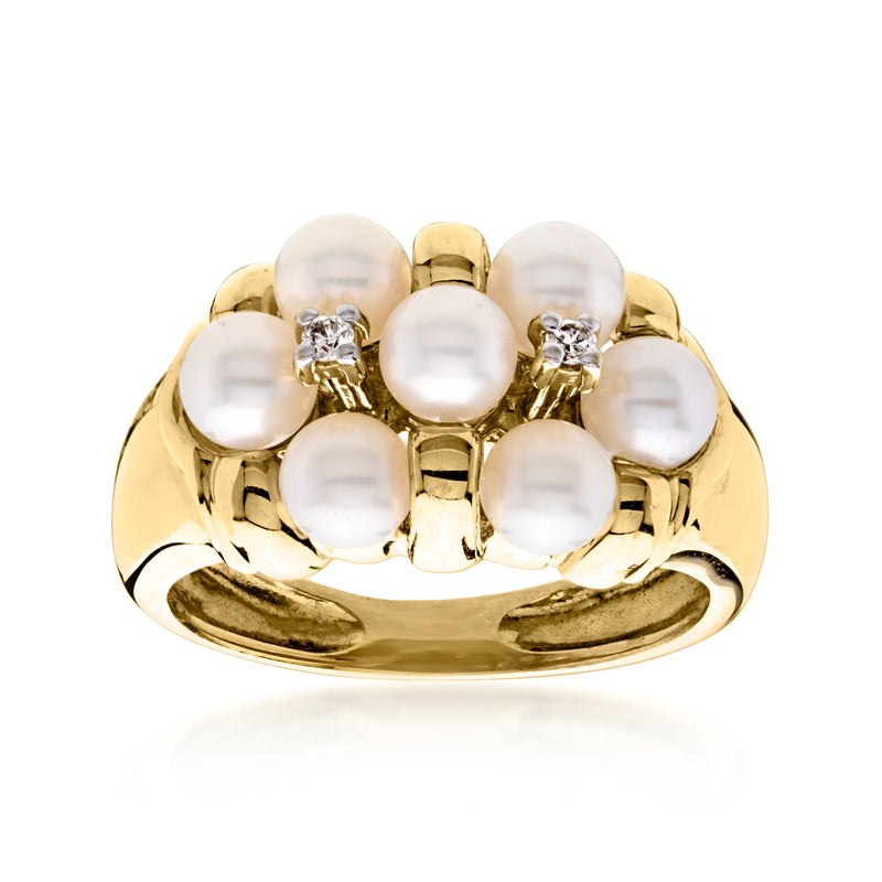 14kt yellow gold ring with cultured pearl cluster and small diamond accents