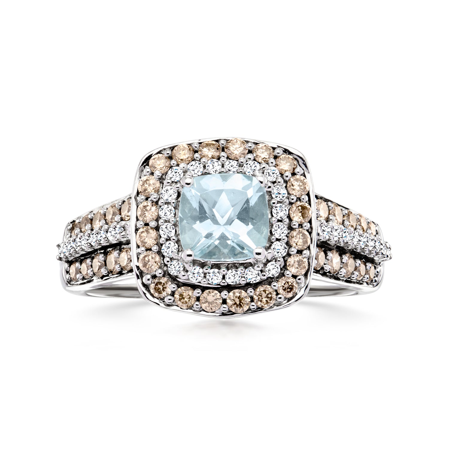 C. 2000 Vintage Le Vian .85 Carat Aquamarine Ring with 1.50 ct. t.w. Brown and White Diamonds in 14kt White Gold