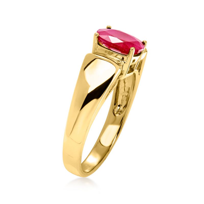 14kt yellow gold ring with raised oval ruby in gold bezel setting