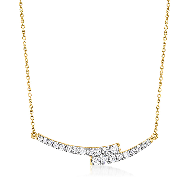Bypass bar necklace with lab-grown diamonds and gold-over-sterling chain