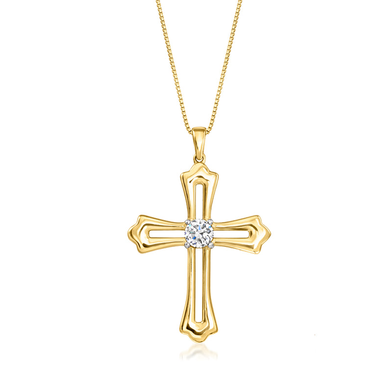 18kt gold over sterling cross pendant necklace with lab-grown diamond center