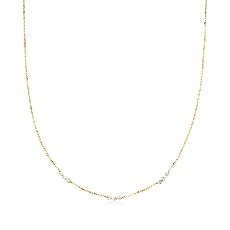 10kt yellow gold station necklace with small round lab-grown diamonds, thin chain