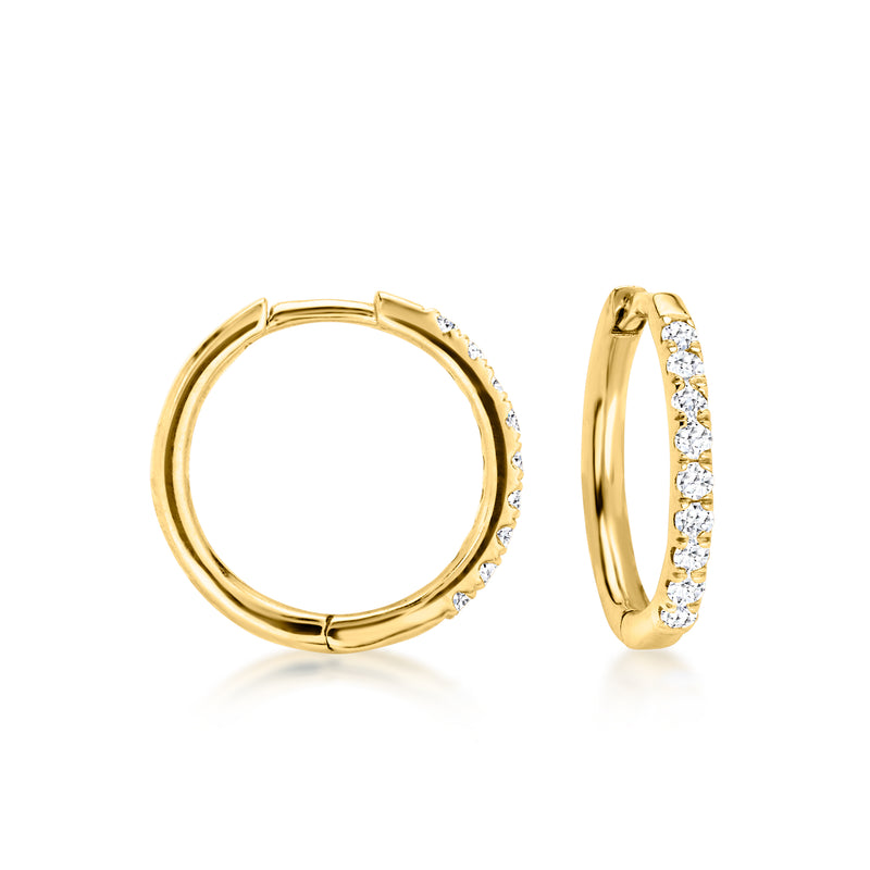 10kt yellow gold hoop earrings with lab-grown diamonds, front and side view