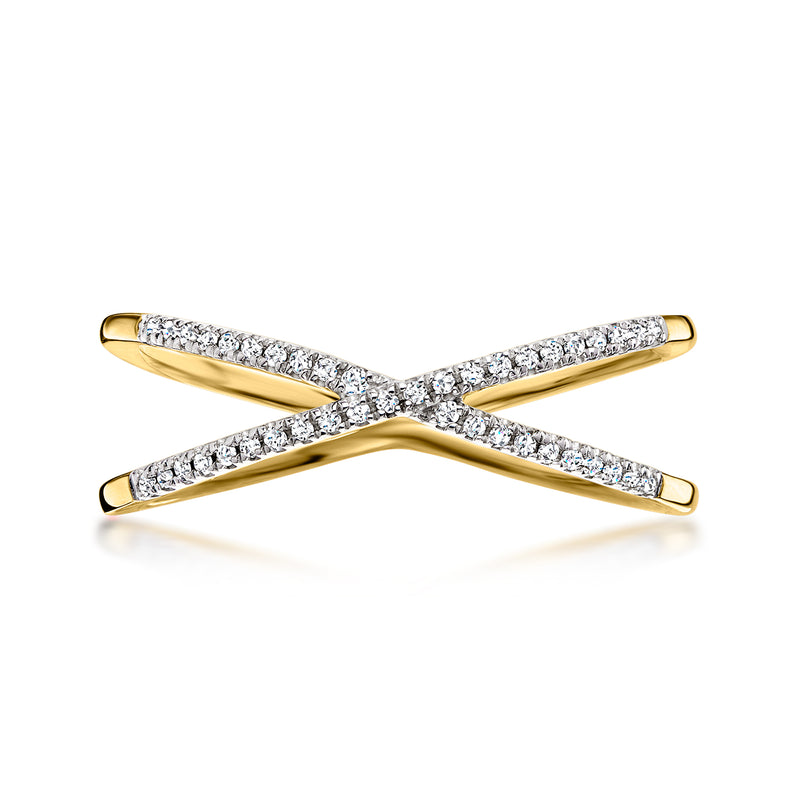 Diamond crisscross ring in 18kt gold over sterling