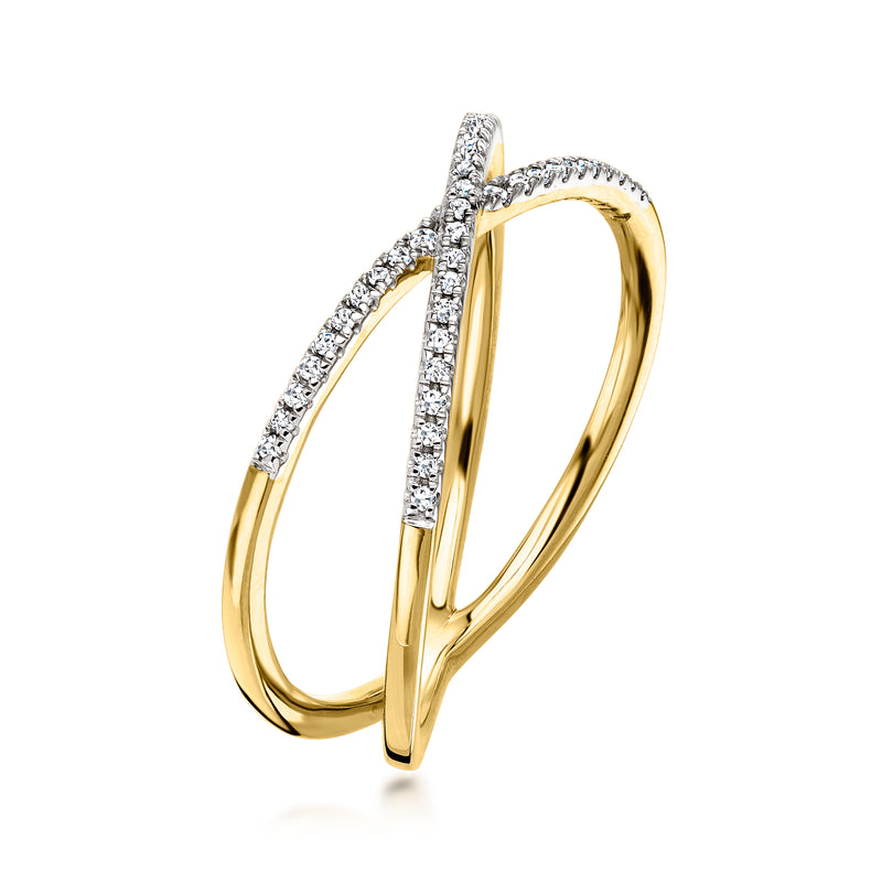 Crisscross diamond ring in 18kt gold over sterling