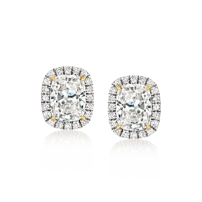 14kt yellow gold lab-grown diamond stud earrings with cushion-cut center stones