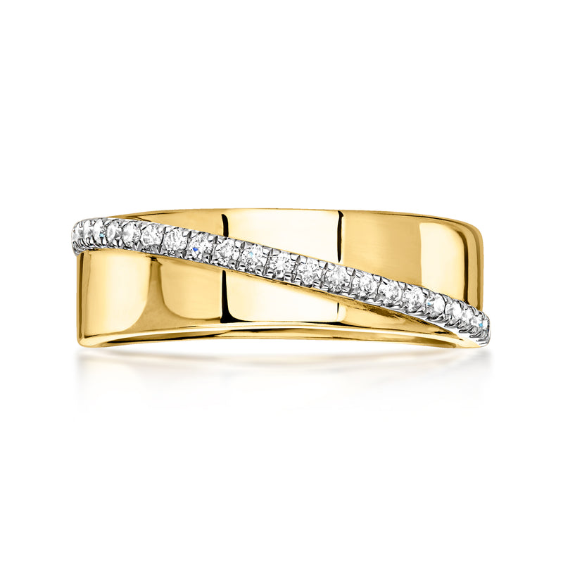18kt gold over sterling ring with diagonal lab-grown diamond stripe, channel-set