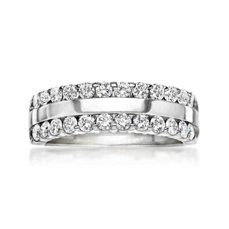 Two-row diamond band ring in polished 14kt white gold with round-cut stones