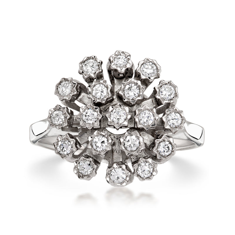 Vintage 14kt white gold diamond cluster ring with multiple round stones