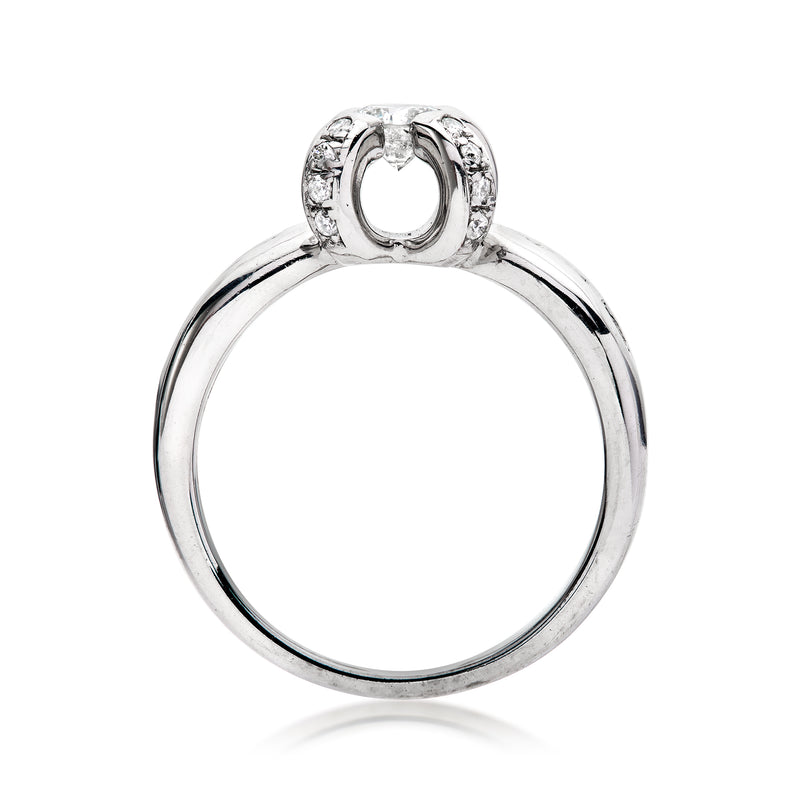 White gold diamond ring with open gallery and prong-set center stone