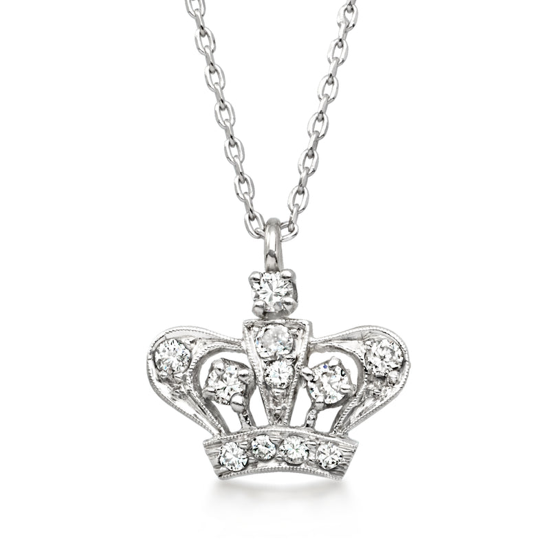 C. 1990 Vintage .30 ct. t.w. Diamond Crown Necklace in Platinum and 14kt White Gold. 18"