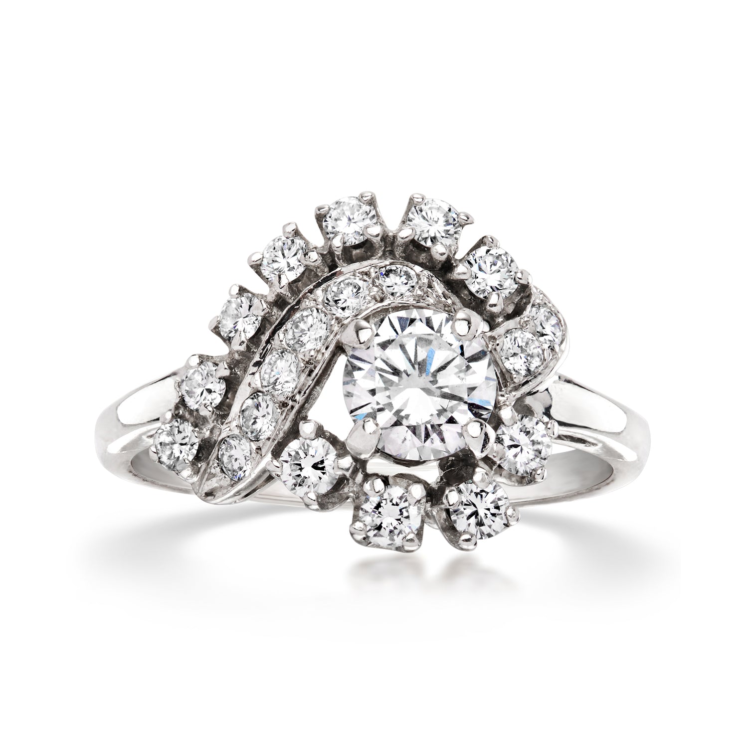 C. 1980 Vintage 1.10 ct. t.w. Diamond Swirl Ring in 14kt White Gold