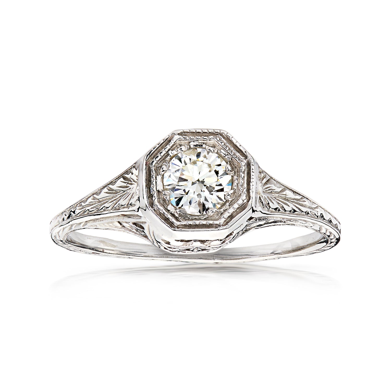 C. 1970 Vintage .35 Carat Diamond Filigree Ring in 14kt White Gold