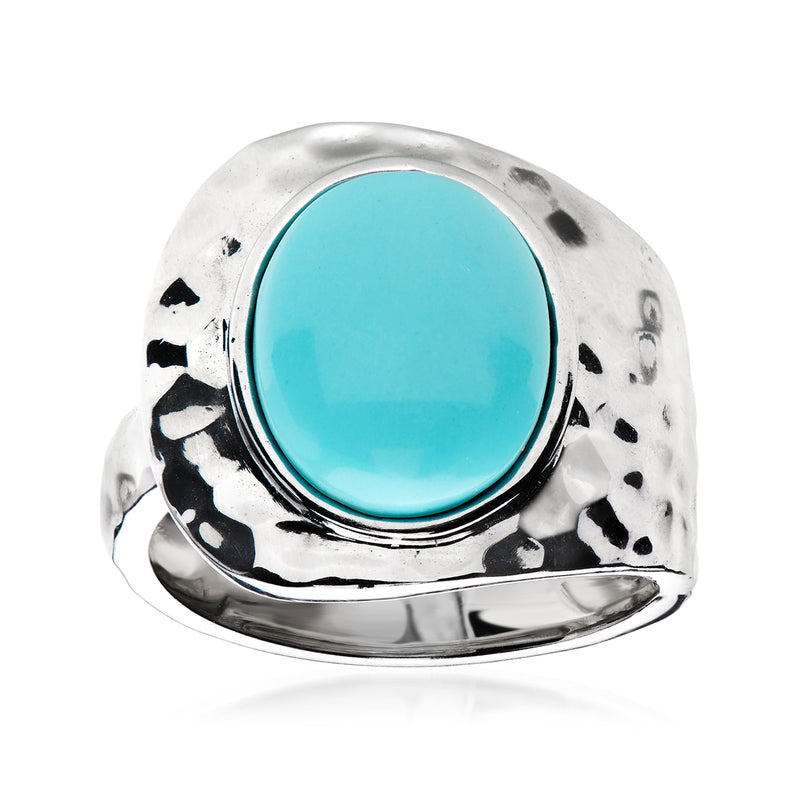 Sterling silver-plated wrap ring with round turquoise centerpiece and black-speckled design