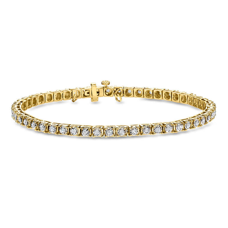 14kt yellow gold diamond tennis bracelet with box clasp and row of round stones