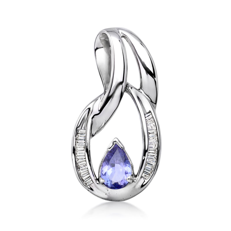 White gold tanzanite pear slide pendant with diamond accents